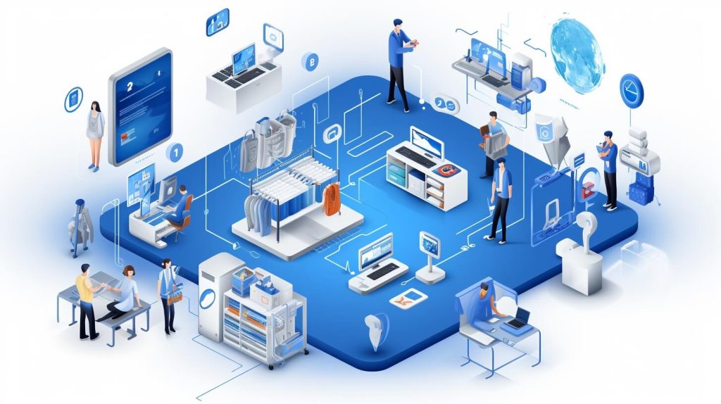 bigcommerce ecosystem in a graphic, there are different areas of activity representing the different facets of ecommerce