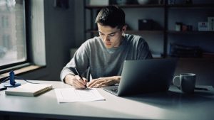 A developer working through a Core Web Vitals checklist beside a laptop in a Brooklyn studio